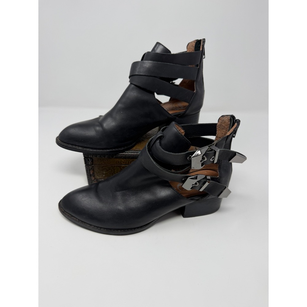 Jeffrey Campbell Everly Black Leather Cutout Buckle Ankle Boots Ibiza Last 7